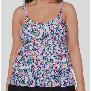 Island Escape Women's White Floral Tiered Tankini Swimwear Plus Size 20W 15109